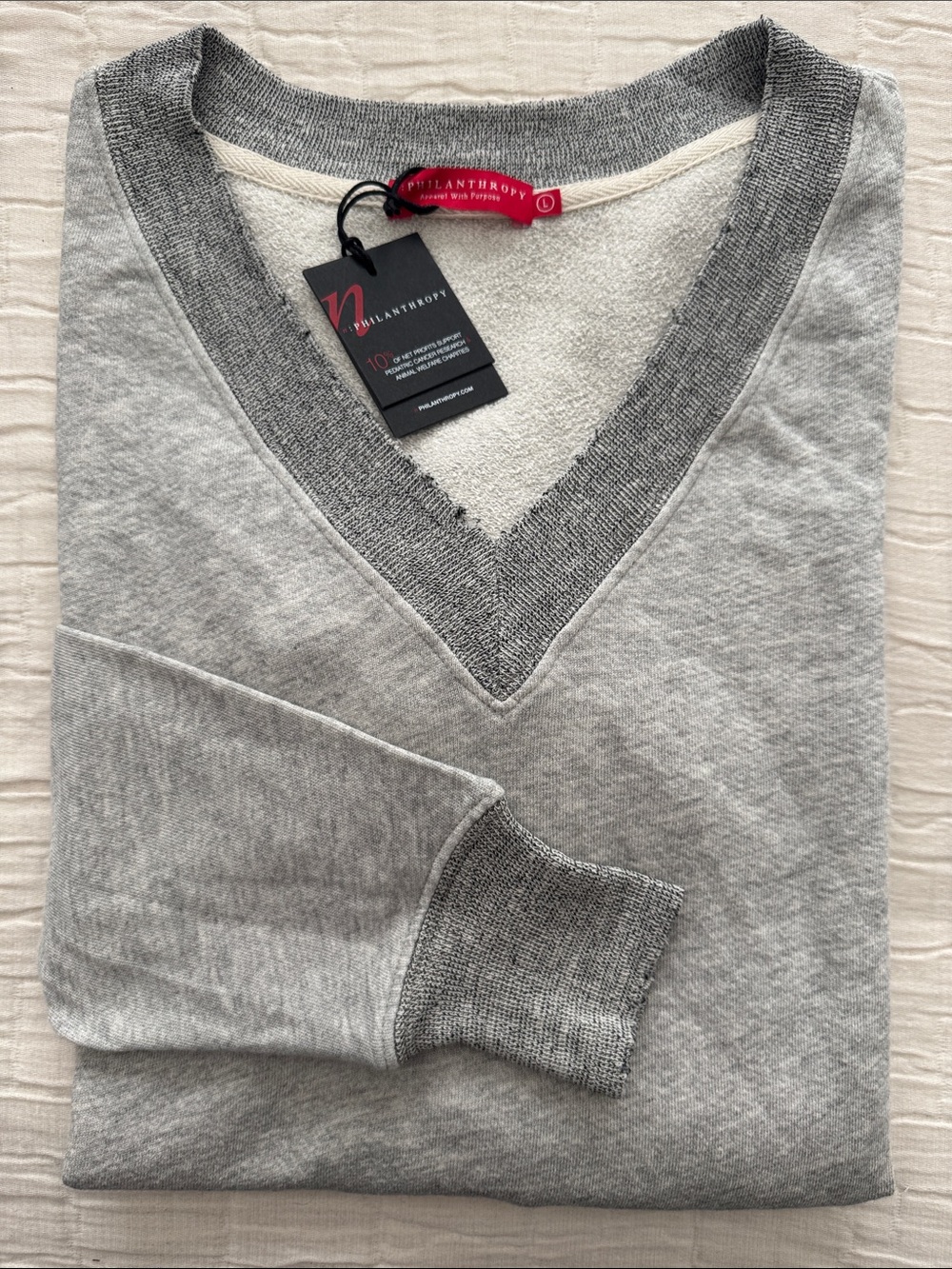 n:PHILANTHROPY NWT Women’s V-Neck French Terry Pullover - Grey, Size L